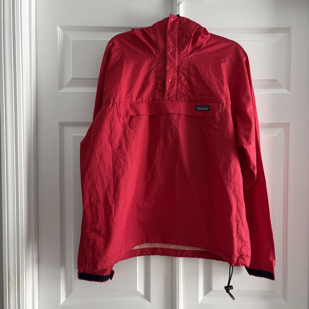 Patagonia Vintage Mens Red Anorak Pullover Hooded Windbreaker Jacket Medium